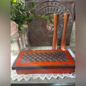 Vintage wooden box jewelry trinkets handmade